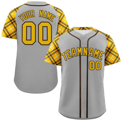 Custom Gray Gold-Brown Personalized Raglan Sleeves Authentic Baseball Jersey