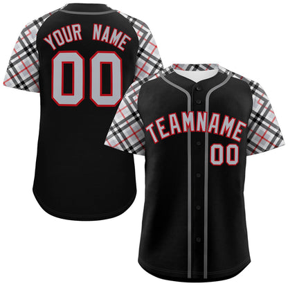 Custom Black Gray-Red Personalized Raglan Sleeves Authentic Baseball Jersey