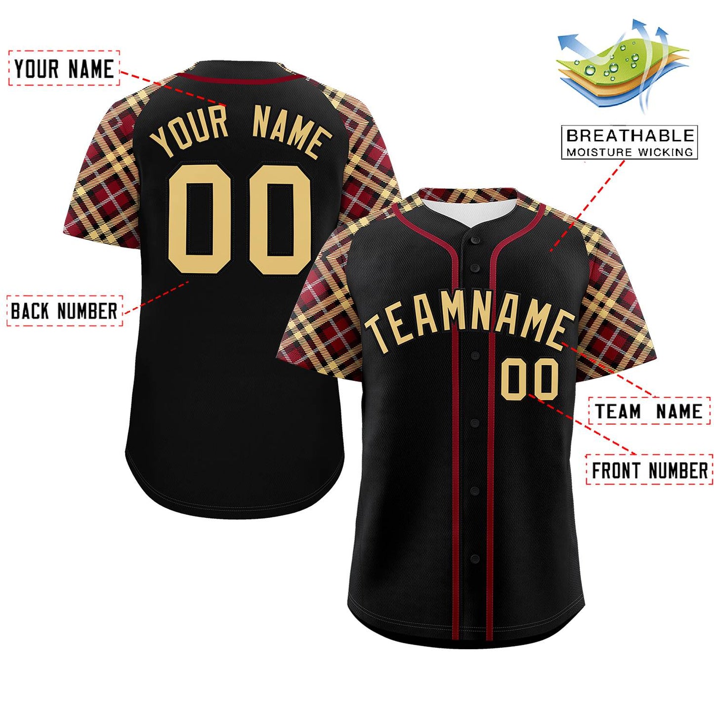 Custom Black Khaki- Personalized Raglan Sleeves Authentic Baseball Jersey