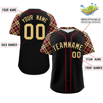 Custom Black Khaki- Personalized Raglan Sleeves Authentic Baseball Jersey