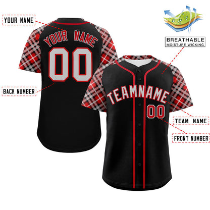 Custom Black Gray-Red Personalized Raglan Sleeves Authentic Baseball Jersey