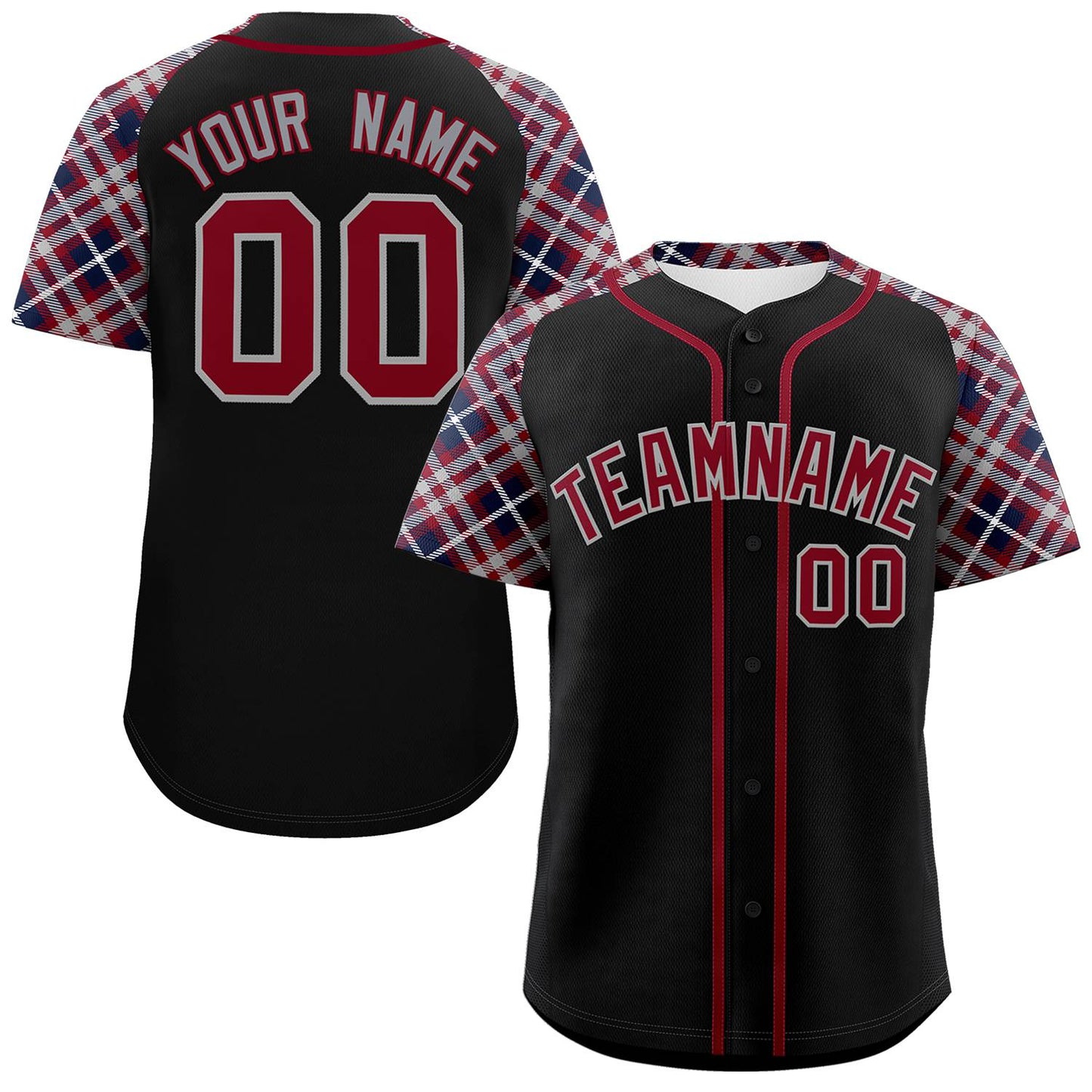 Custom Black Crimson-Dark Gray Personalized Raglan Sleeves Authentic Baseball Jersey