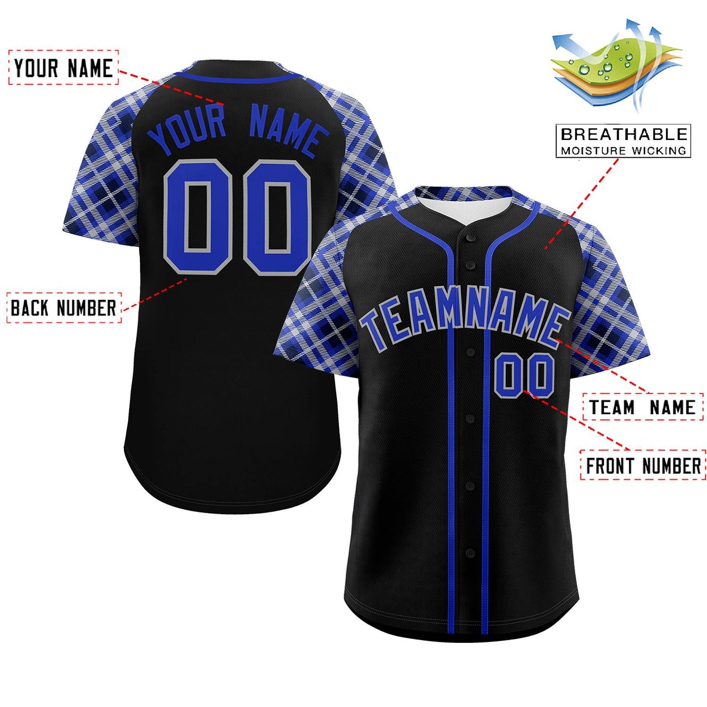 Custom Black Royal-Light Gray Personalized Raglan Sleeves Authentic Baseball Jersey