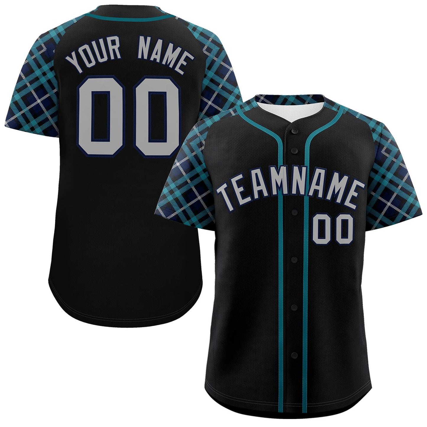 Custom Black Light Gray-Navy Personalized Raglan Sleeves Authentic Baseball Jersey