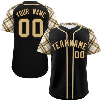 Custom Black Yellow- Personalized Raglan Sleeves Authentic Baseball Jersey