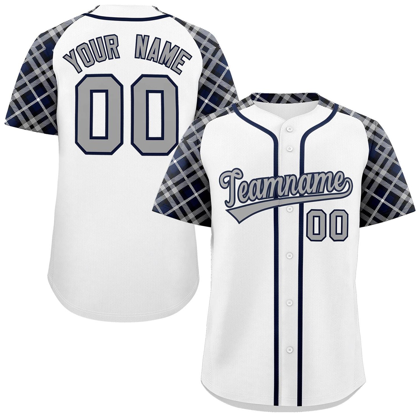 Custom White Gray-Navy Personalized Raglan Sleeves Authentic Baseball Jersey