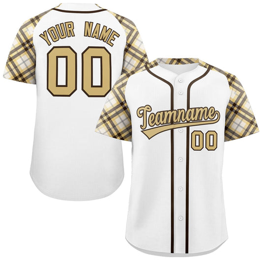 Custom White Khaki-Brown Personalized Raglan Sleeves Authentic Baseball Jersey