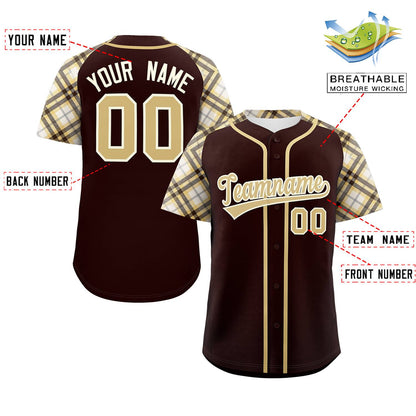 Custom Brown Khaki-Cream Personalized Raglan Sleeves Authentic Baseball Jersey