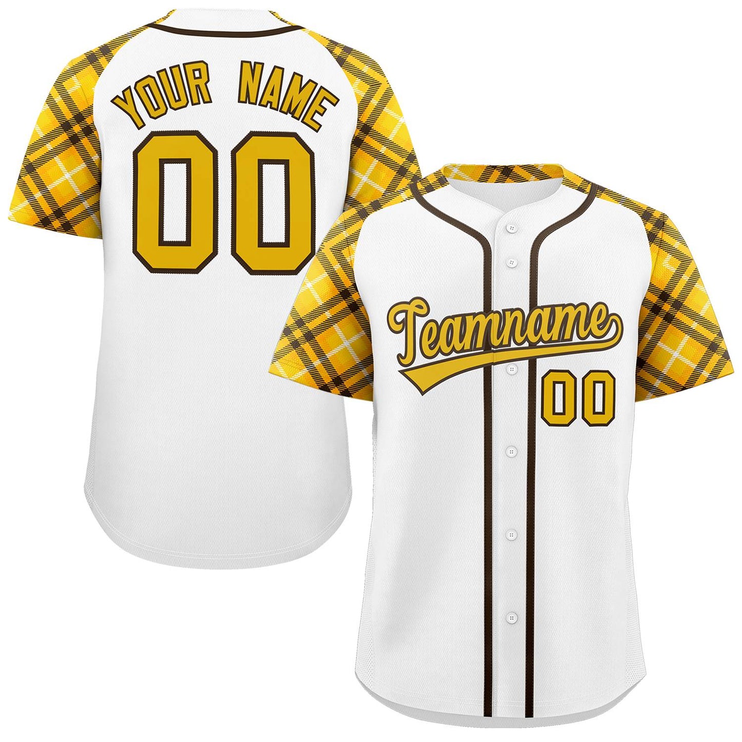 Custom White Gold-Brown Personalized Raglan Sleeves Authentic Baseball Jersey