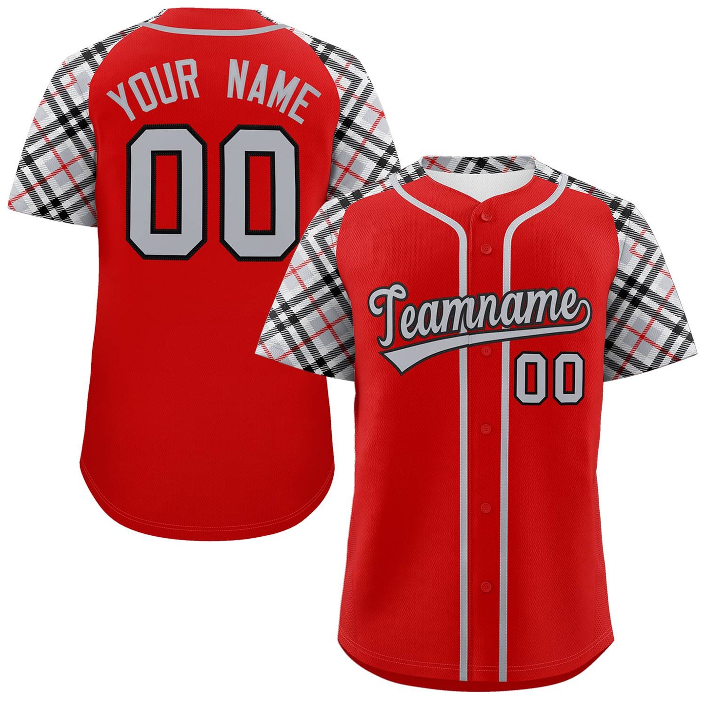 Custom Red Gray-Black Personalized Raglan Sleeves Authentic Baseball Jersey