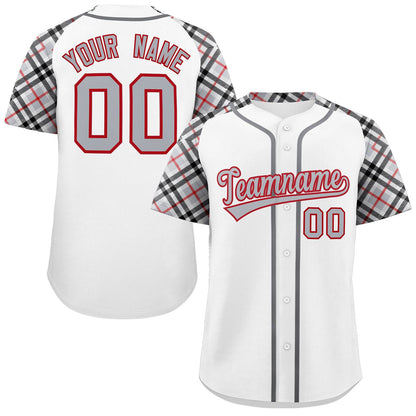 Custom White Gray-Red Personalized Raglan Sleeves Authentic Baseball Jersey