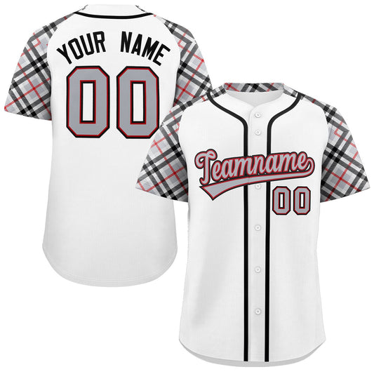 Custom White Gray-Black Personalized Raglan Sleeves Authentic Baseball Jersey