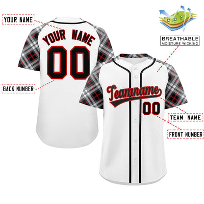 Custom White Black-Red Personalized Raglan Sleeves Authentic Baseball Jersey