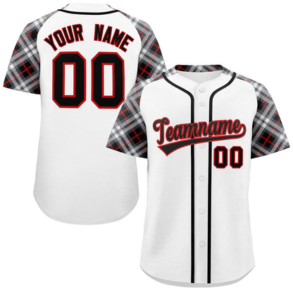 Custom White Black-Red Personalized Raglan Sleeves Authentic Baseball Jersey