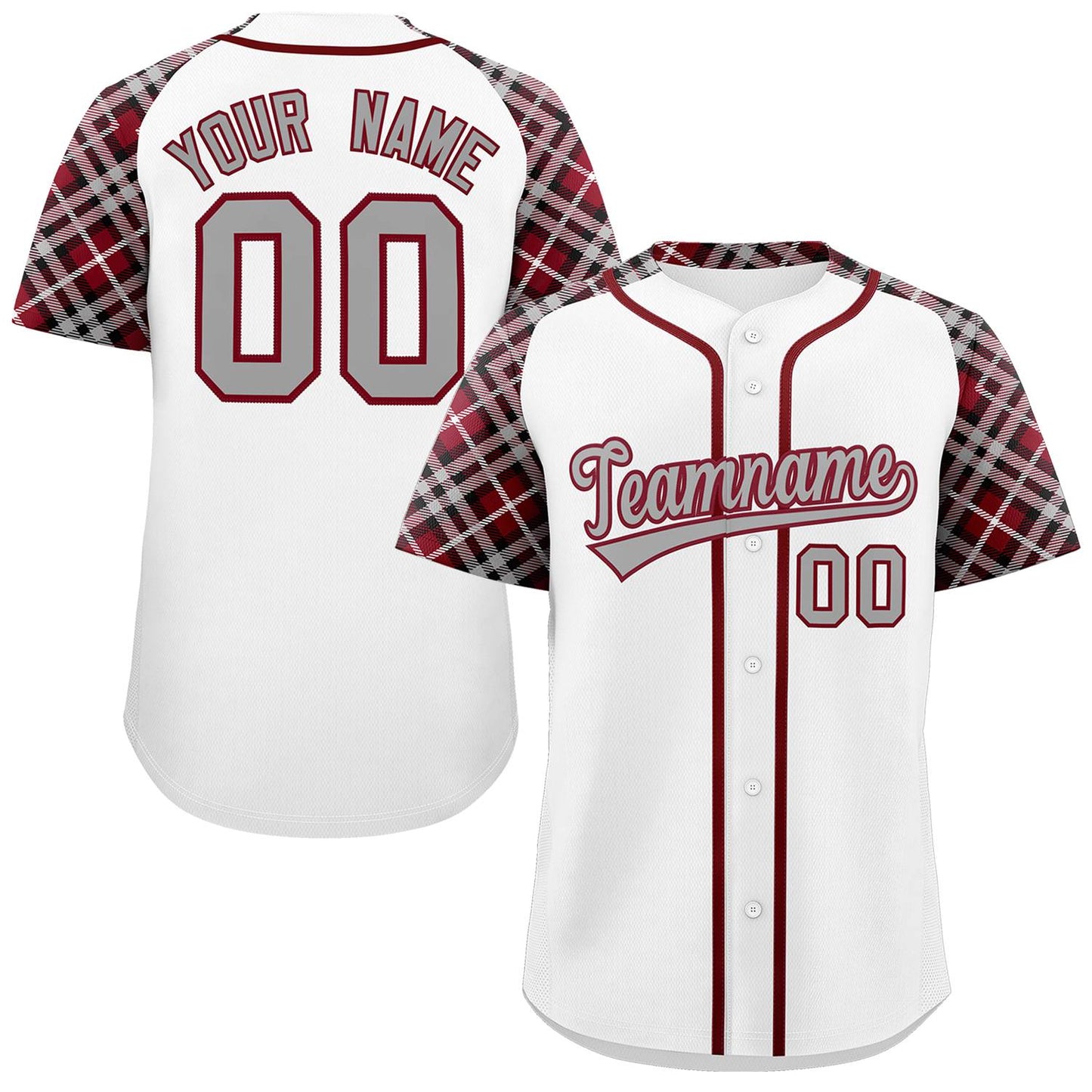 Custom White Gray-Crimson Personalized Raglan Sleeves Authentic Baseball Jersey