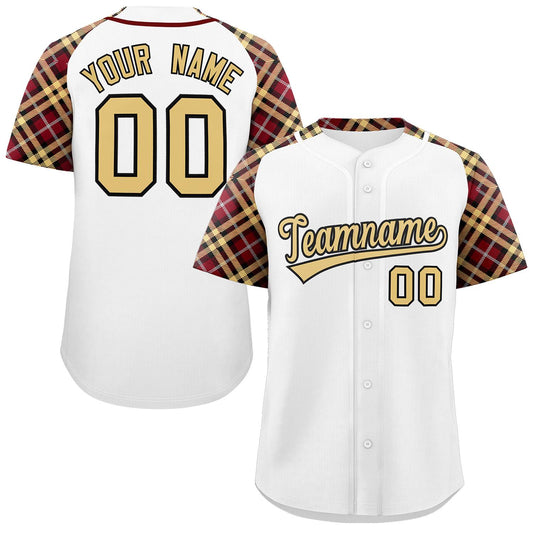 Custom White Khaki-Black Personalized Raglan Sleeves Authentic Baseball Jersey