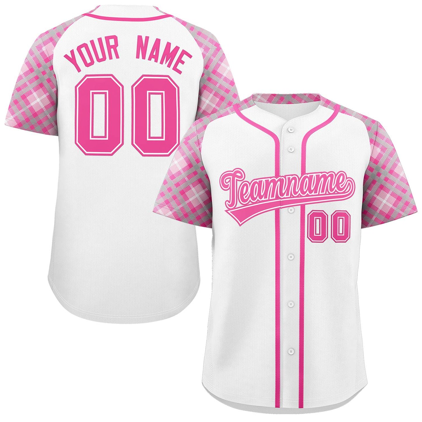 Custom White Pink- Personalized Raglan Sleeves Authentic Baseball Jersey