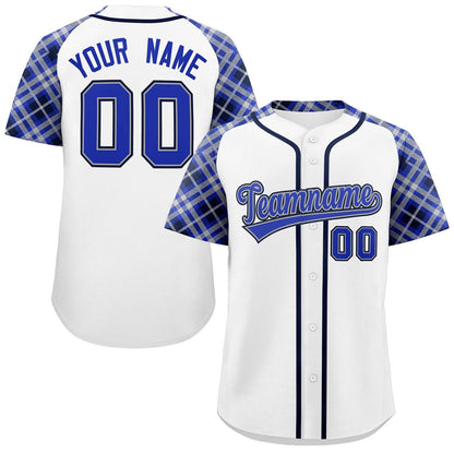 Custom White Royal-Black Personalized Raglan Sleeves Authentic Baseball Jersey