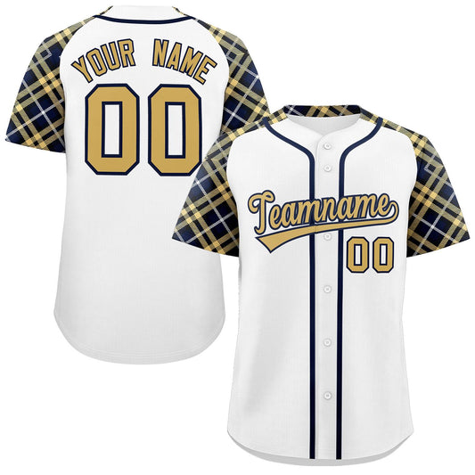 Custom White Khaki-Navy Personalized Raglan Sleeves Authentic Baseball Jersey