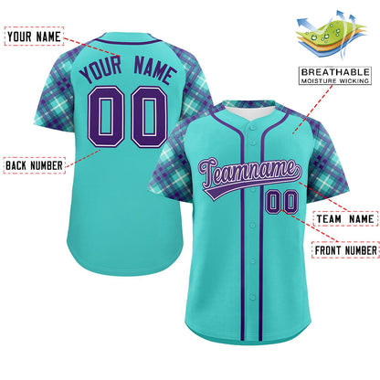 Custom Bright Green Purple- Personalized Raglan Sleeves Authentic Baseball Jersey