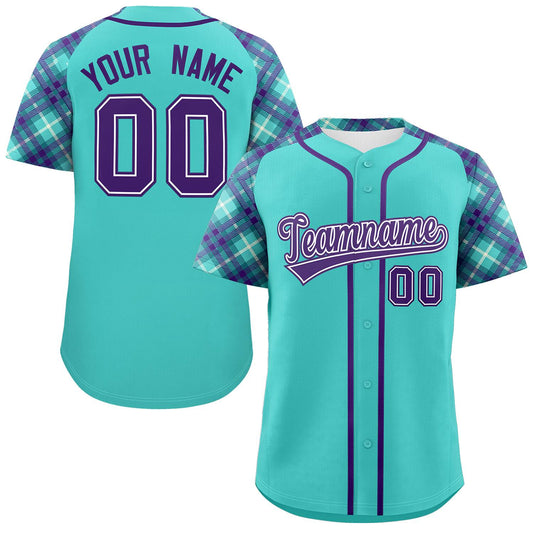 Custom Bright Green Purple- Personalized Raglan Sleeves Authentic Baseball Jersey