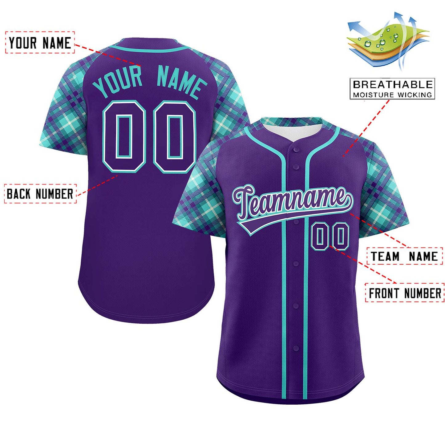 Custom Purple Purple-Bright Green Personalized Raglan Sleeves Authentic Baseball Jersey