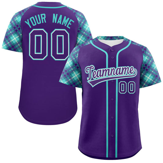 Custom Purple Purple-Bright Green Personalized Raglan Sleeves Authentic Baseball Jersey