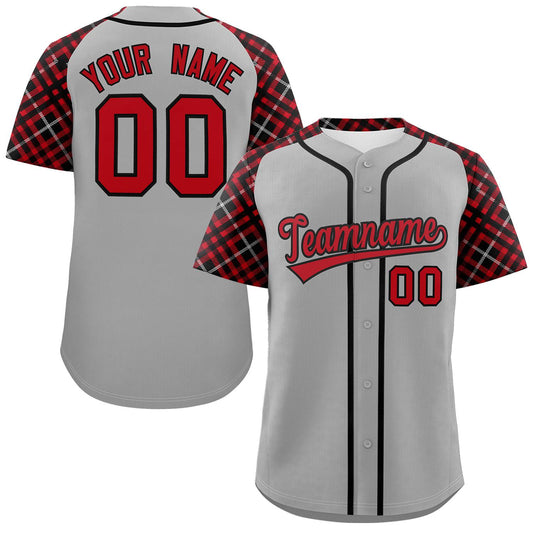 Custom Gray Red-Black Personalized Raglan Sleeves Authentic Baseball Jersey