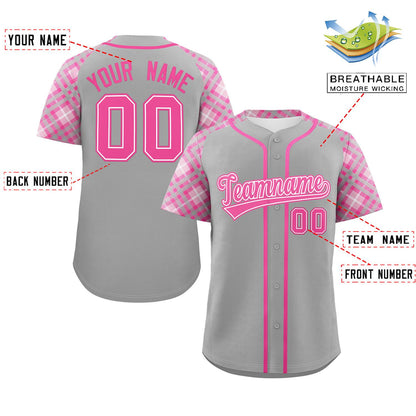 Custom Gray Pink- Personalized Raglan Sleeves Authentic Baseball Jersey