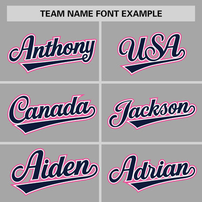 Custom Gray Navy-Pink Personalized Raglan Sleeves Authentic Baseball Jersey