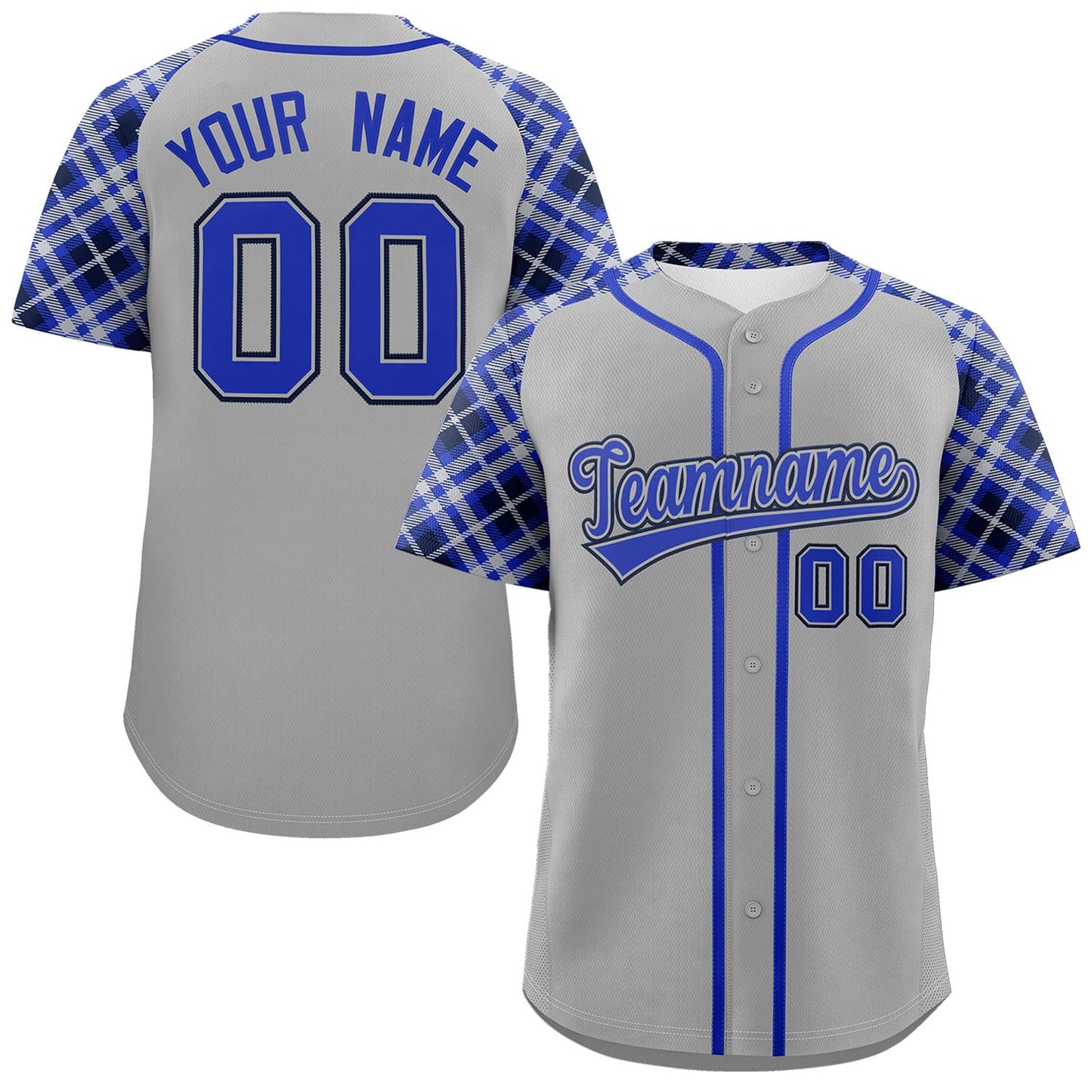 Custom Gray Royal-Navy Personalized Raglan Sleeves Authentic Baseball Jersey