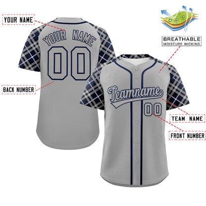 Custom Gray-Navy Personalized Raglan Sleeves Authentic Baseball Jersey