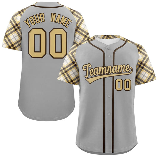 Custom Gray Khaki-Brown Personalized Raglan Sleeves Authentic Baseball Jersey