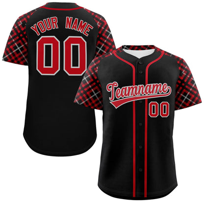 Custom Black Red-Gray Personalized Raglan Sleeves Authentic Baseball Jersey