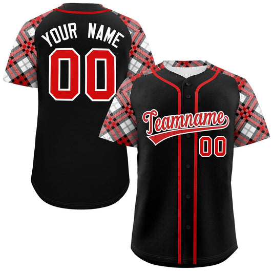 Custom Black Red-White Personalized Raglan Sleeves Authentic Baseball Jersey