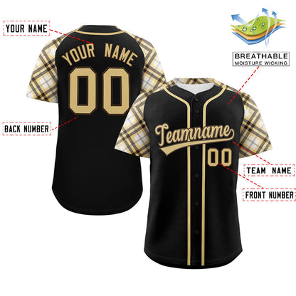 Custom Black Yellow- Personalized Raglan Sleeves Authentic Baseball Jersey