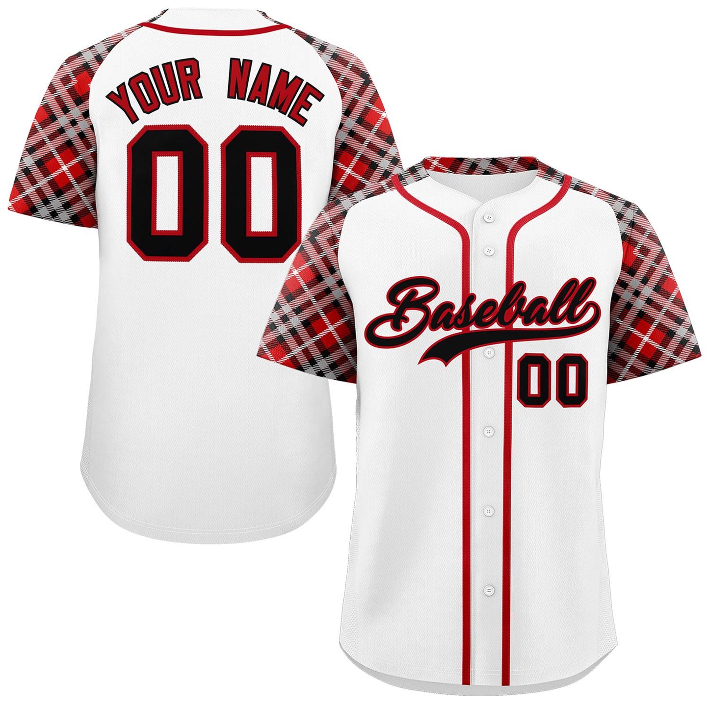 Custom White Black-Red Personalized Raglan Sleeves Authentic Baseball Jersey