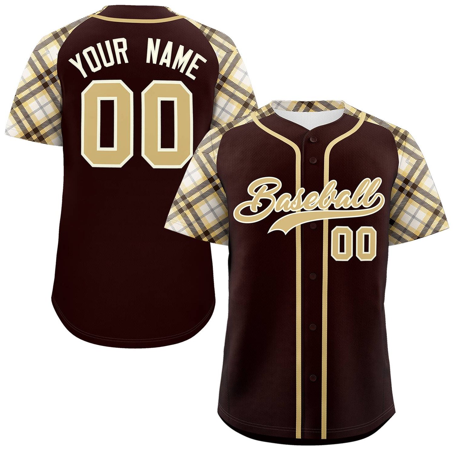 Custom Brown Khaki-Cream Personalized Raglan Sleeves Authentic Baseball Jersey