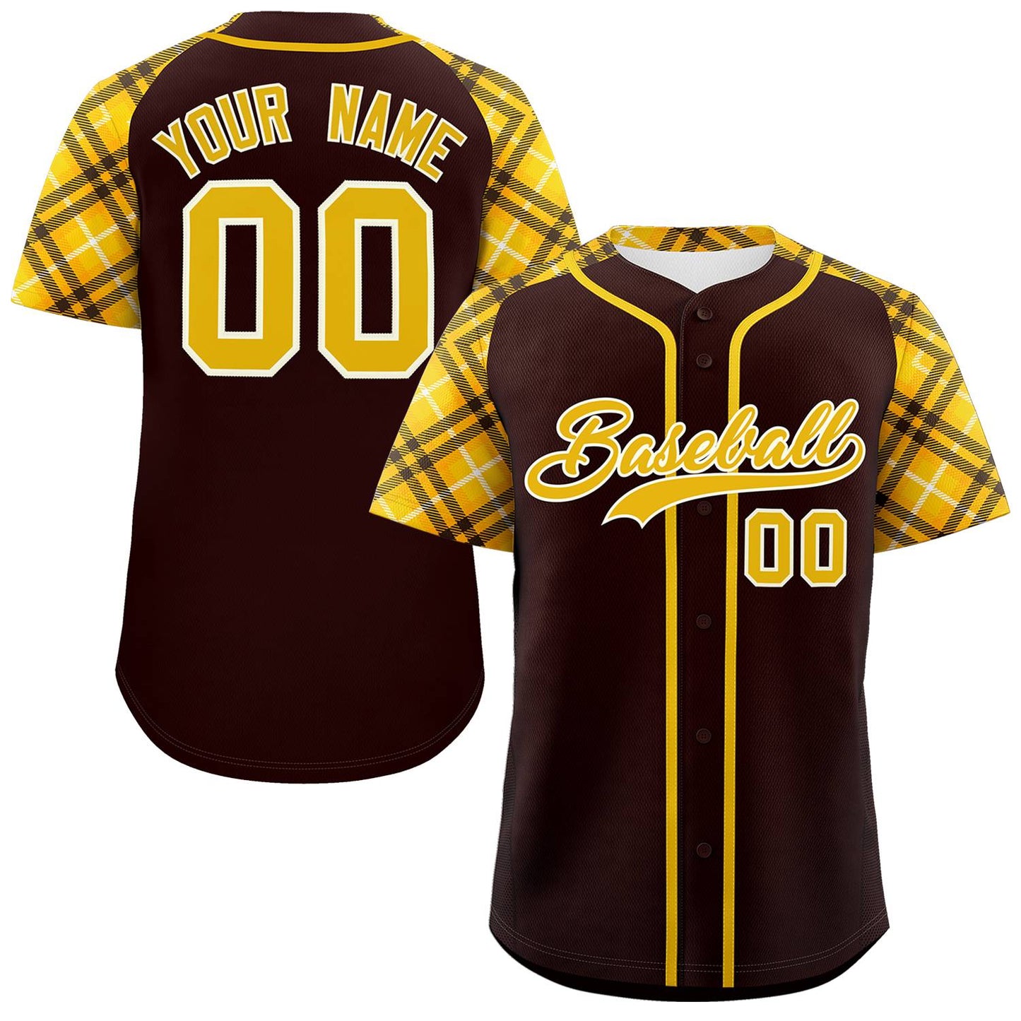 Custom Brown Gold-Cream Personalized Raglan Sleeves Authentic Baseball Jersey