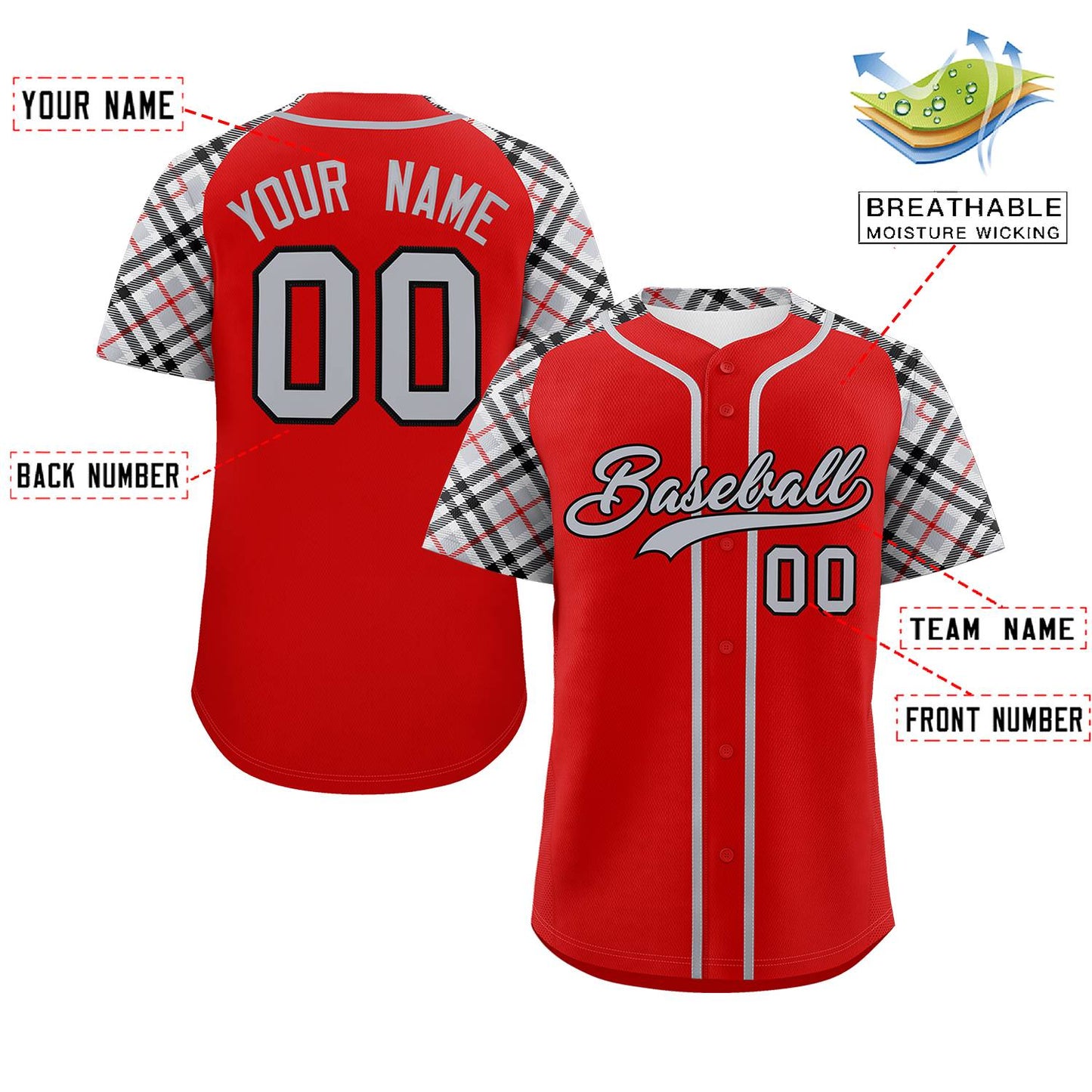 Custom Red Gray-Black Personalized Raglan Sleeves Authentic Baseball Jersey