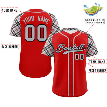 Custom Red Gray-Black Personalized Raglan Sleeves Authentic Baseball Jersey