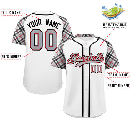 Custom White Gray-Black Personalized Raglan Sleeves Authentic Baseball Jersey