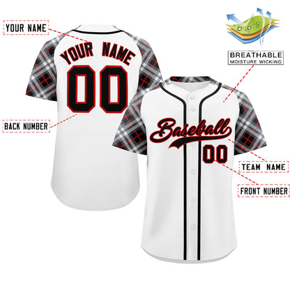 Custom White Black-Red Personalized Raglan Sleeves Authentic Baseball Jersey