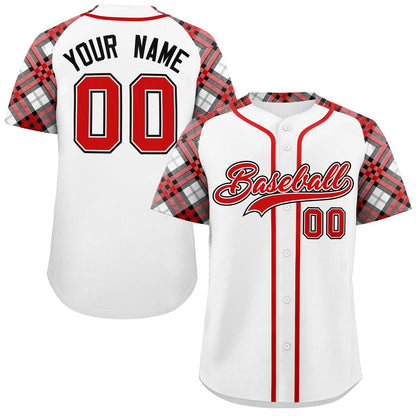 Custom White Red-Black Personalized Raglan Sleeves Authentic Baseball Jersey