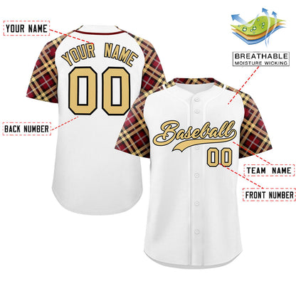 Custom White Khaki-Black Personalized Raglan Sleeves Authentic Baseball Jersey