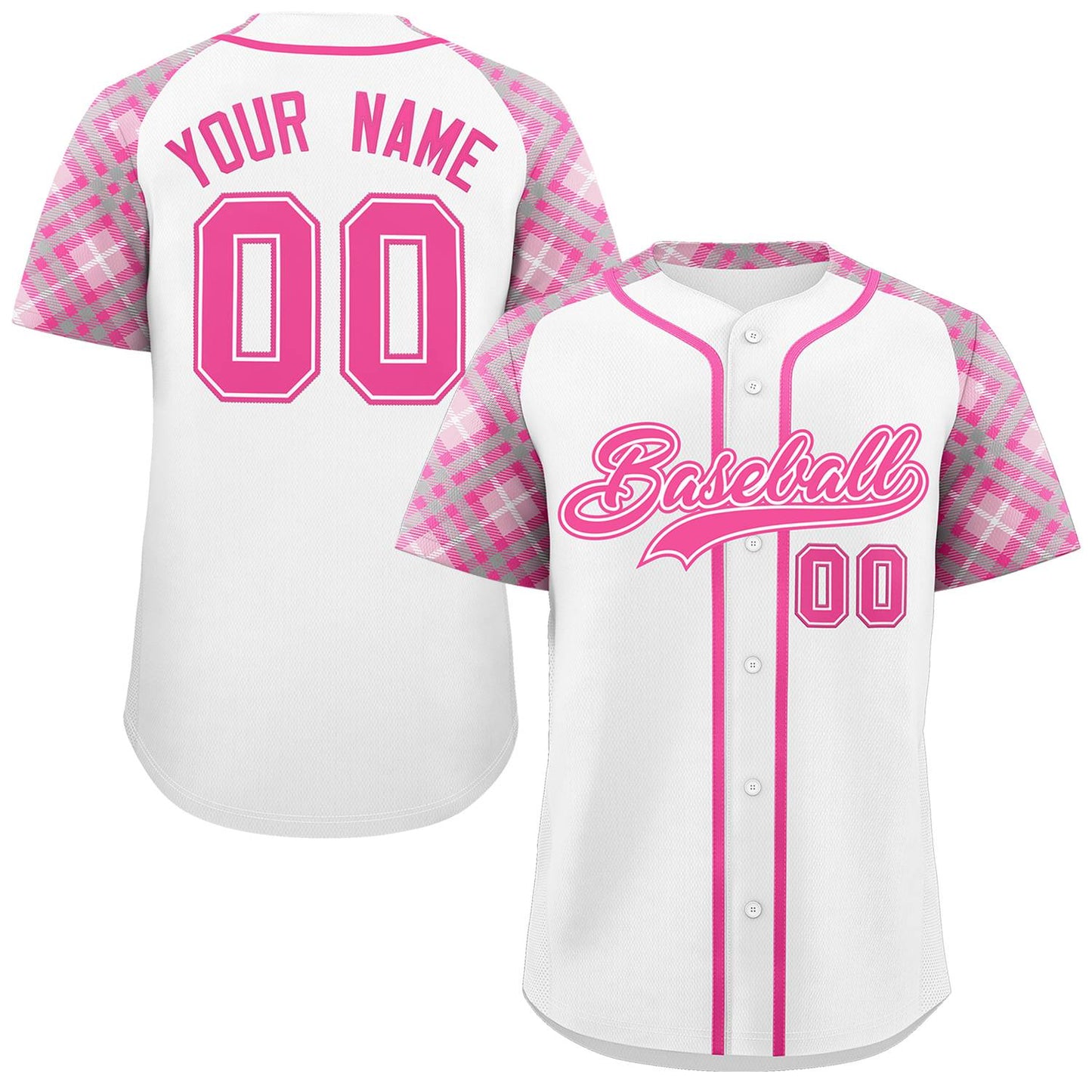 Custom White Pink- Personalized Raglan Sleeves Authentic Baseball Jersey