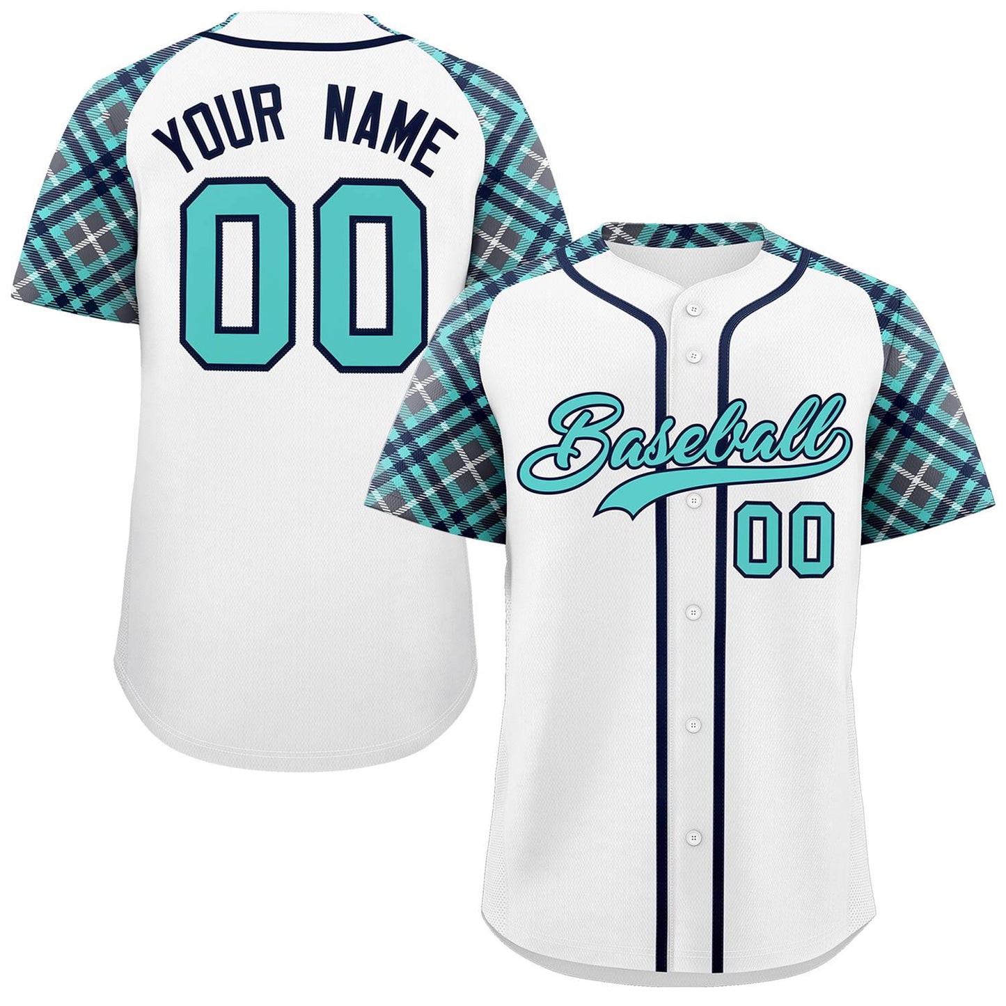 Custom White Bright Green-Navy Personalized Raglan Sleeves Authentic Baseball Jersey