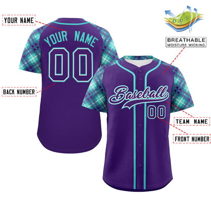 Custom Purple Purple-Bright Green Personalized Raglan Sleeves Authentic Baseball Jersey