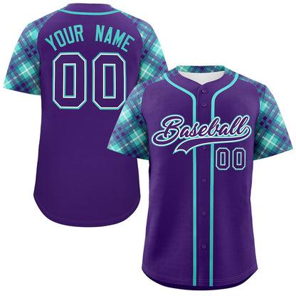 Custom Purple Purple-Bright Green Personalized Raglan Sleeves Authentic Baseball Jersey