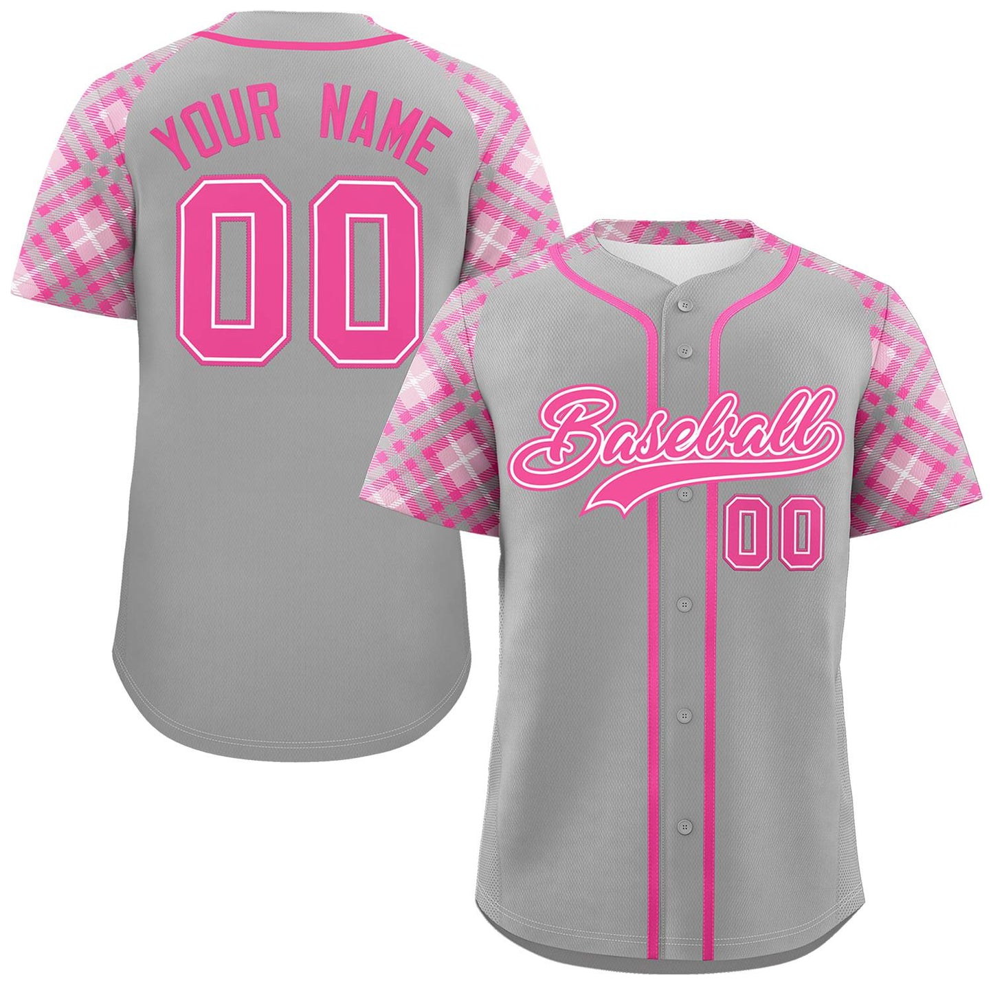 Custom Gray Pink- Personalized Raglan Sleeves Authentic Baseball Jersey